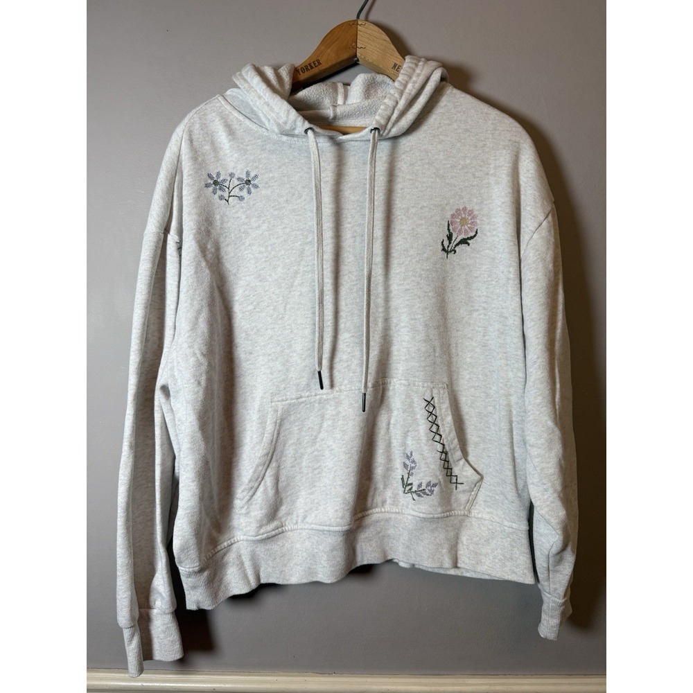 Maurice's Womens Sz Large Gray Hooded Sweatshirt floral